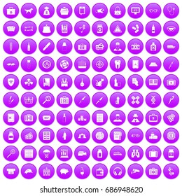 100 case icons set in purple circle isolated on white vector illustration