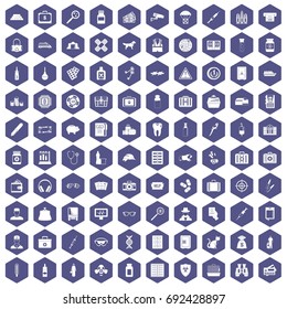 100 case icons set in purple hexagon isolated vector illustration