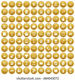 100 cat icons set gold