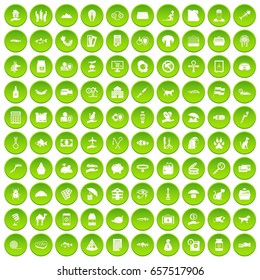 100 cat icons set green circle isolated on white background vector illustration