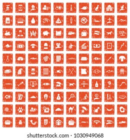 100 cat icons set in grunge style orange color isolated on white background vector illustration