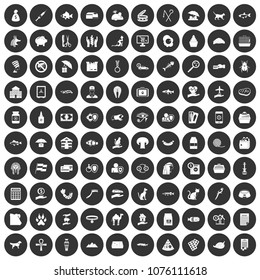 100 cat icons set in simple style white on black circle color isolated on white background vector illustration