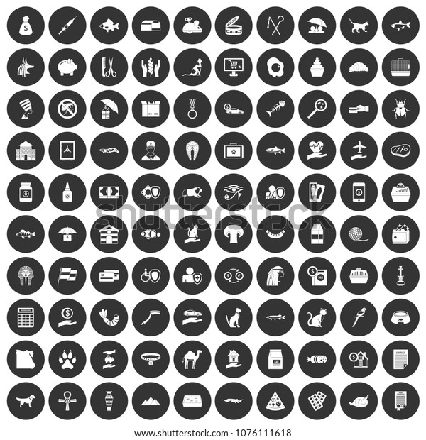 100 cat icons set\
in simple style white on black circle color isolated on white\
background vector\
illustration