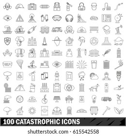 100 catastrophic icons set in outline style for any design vector illustration