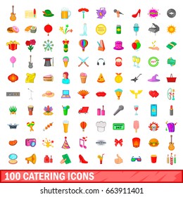 100 catering icons set in cartoon style for any design vector illustration