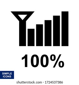 100% cellular signal strength indicator. Wi-fi, wireless connection, antenna signal strength, isolated vector illustration against a white background.