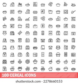 100 cereal icons set. Outline illustration of 100 cereal icons vector set isolated on white background