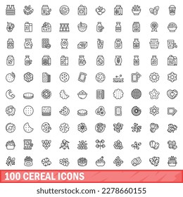 100 cereal icons set. Outline illustration of 100 cereal icons vector set isolated on white background