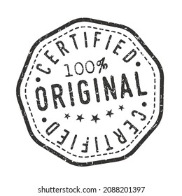 100% Certified Original Stamp Design Vector Art Seal. Official Badge Illustration Icon.