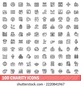 100 charity icons set. Outline illustration of 100 charity icons vector set isolated on white background