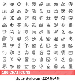 100 chat icons set. Outline illustration of 100 chat icons vector set isolated on white background