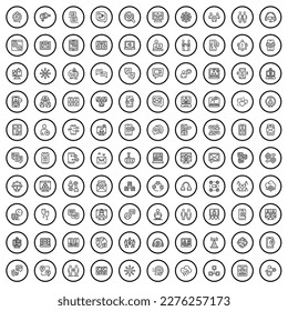 100 iconos de chat. Ilustración de esquema de 100 iconos de chat conjunto de vectores aislados en fondo blanco