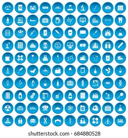 100 chemical industry icons set blue