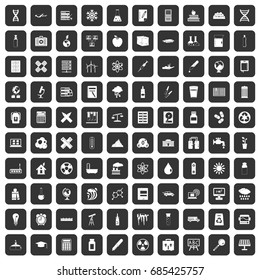 100 chemistry icons set in black color isolated vector illustration