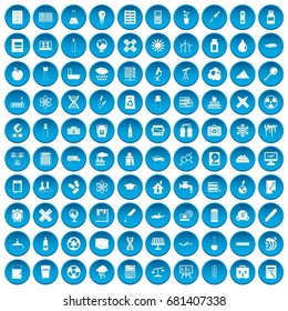 100 chemistry icons set in blue circle isolated on white vector illustration