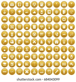 100 chemistry icons set gold