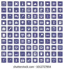 100 chemistry icons set in grunge style sapphire color isolated on white background vector illustration