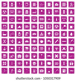 100 chemistry icons set in grunge style pink color isolated on white background vector illustration