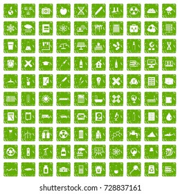 100 chemistry icons set in grunge style green color isolated on white background vector illustration