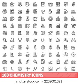 100 chemistry icons set. Outline illustration of 100 chemistry icons vector set isolated on white background