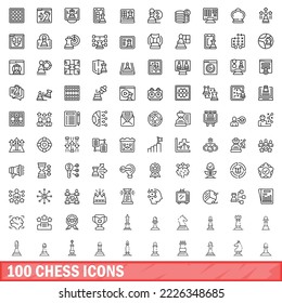 100 chess icons set. Outline illustration of 100 chess icons vector set isolated on white background