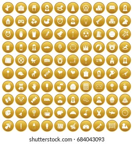 100 child center icons set gold