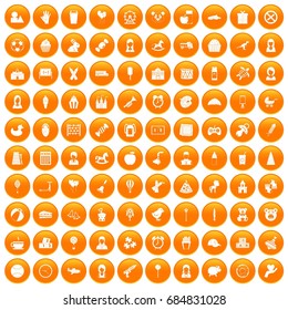 100 child center icons set orange