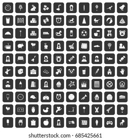 100 child center icons set in black color isolated vector illustration