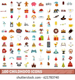 100 childhood icons set in flat style for any design vector illustration