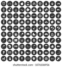 100 childhood icons set in simple style white on black circle color isolated on white background vector illustration