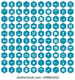100 children activities icons set in sapphirine hexagon isolated vector illustration