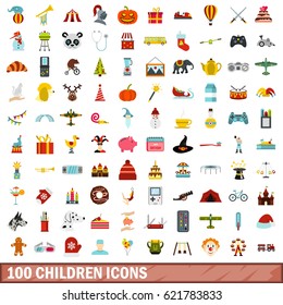 100 children icons set in flat style for any design vector illustration