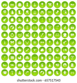 100 children icons set green circle isolated on white background vector illustration