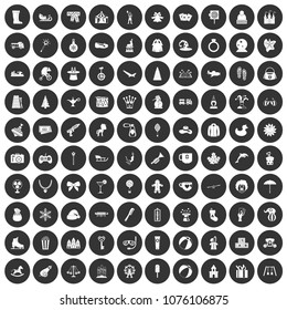 100 children icons set in simple style white on black circle color isolated on white background vector illustration