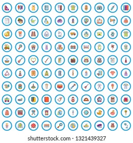 100 childrens goods icons set. Cartoon illustration of 100 childrens goods vector icons isolated on white background