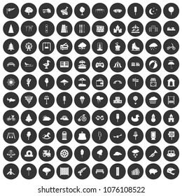 100 childrens park icons set in simple style white on black circle color isolated on white background vector illustration