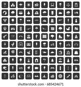 100 childrens park icons set in black color isolated vector illustration