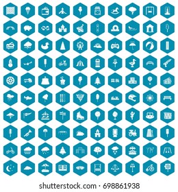 100 childrens park icons set in sapphirine hexagon isolated vector illustration