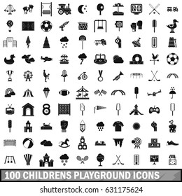 100 childrens playground icons set in simple style for any design vector illustration