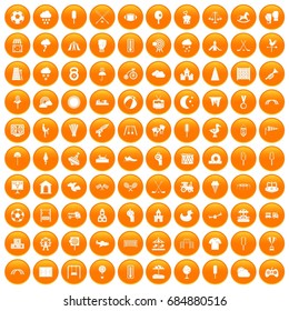 100 childrens playground icons set orange