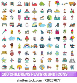 100 childrens playground icons set in cartoon style for any design vector illustration