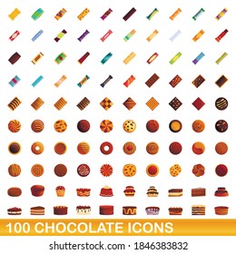 100 chocolate icons set. Cartoon illustration of 100 chocolate icons vector set isolated on white background