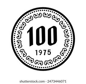 100 chon coin, North Korea. The coin is depicted in black and white. Vector.