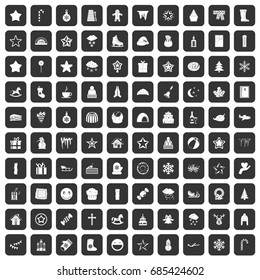 100 christmas icons set in black color isolated vector illustration