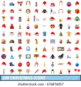 100 christmas icons set in cartoon style for any design vector illustration