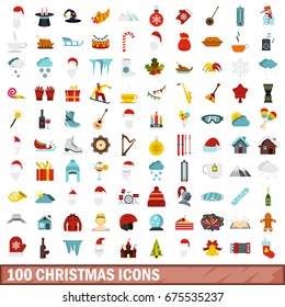 100 christmas icons set in flat style for any design vector illustration