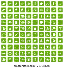 100 christmas icons set in grunge style green color isolated on white background vector illustration