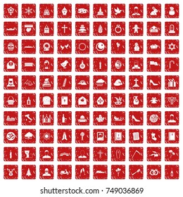 100 church icons set in grunge style red color isolated on white background vector illustration