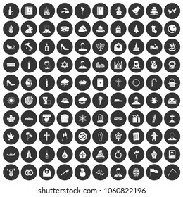 100 church icons set in simple style white on black circle color isolated on white background vector illustration