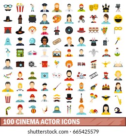100 cinema actor icons set in flat style for any design vector illustration